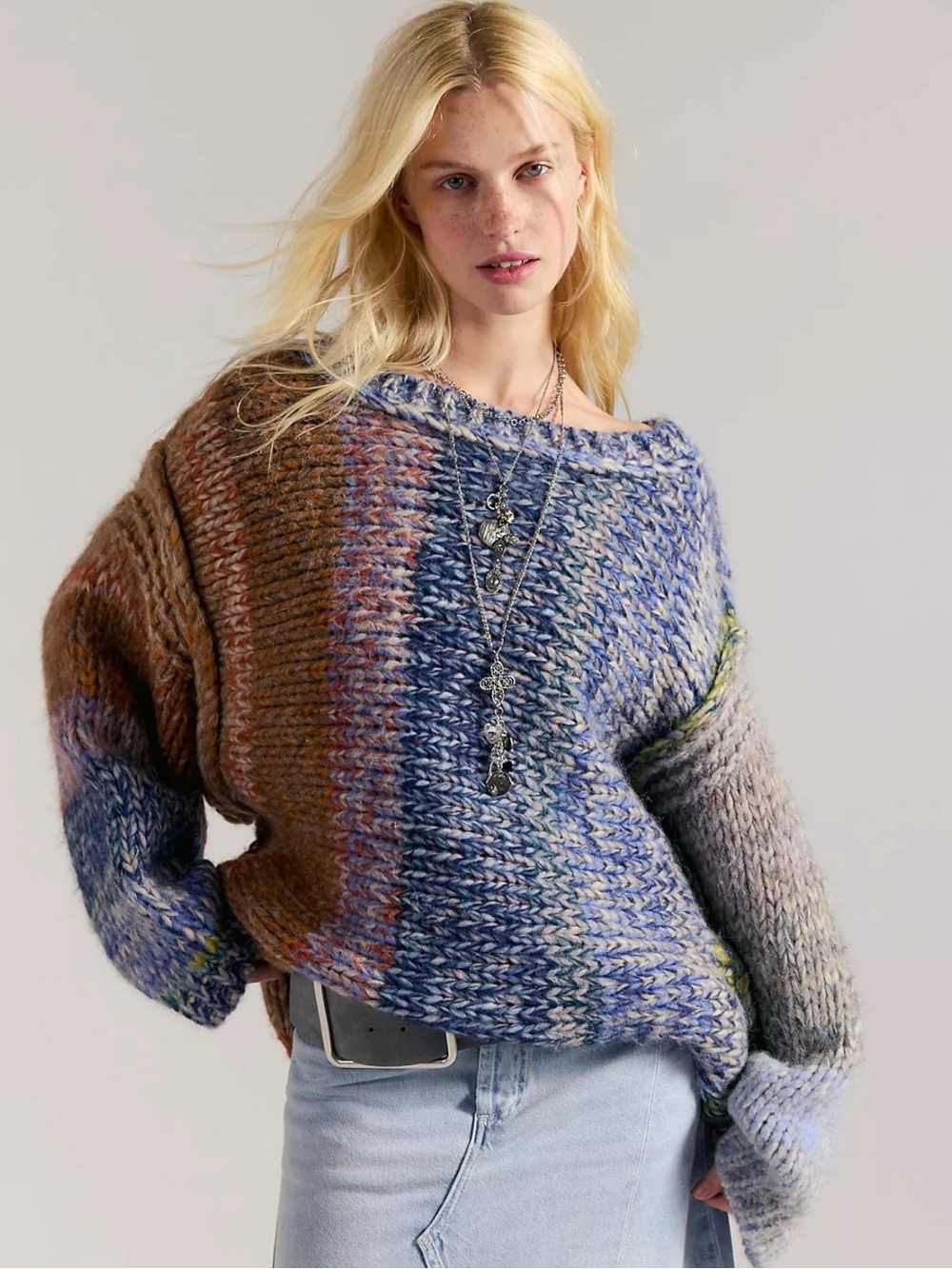 Free People Oversized Chunky Knit Marltastic Alpaca Pullover Sweater Large NWT